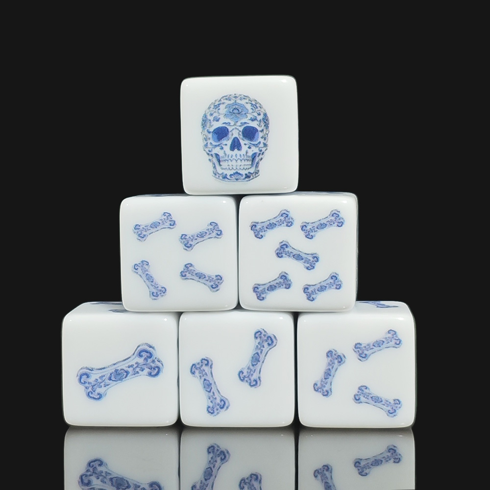 Board Game Print - 12 stuks 16MM blauwe bloemen schedel